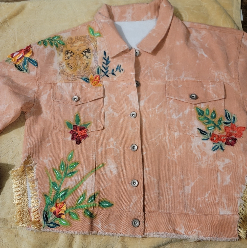 Pink Floral Embroidered Jacket - Picture 2 of 3